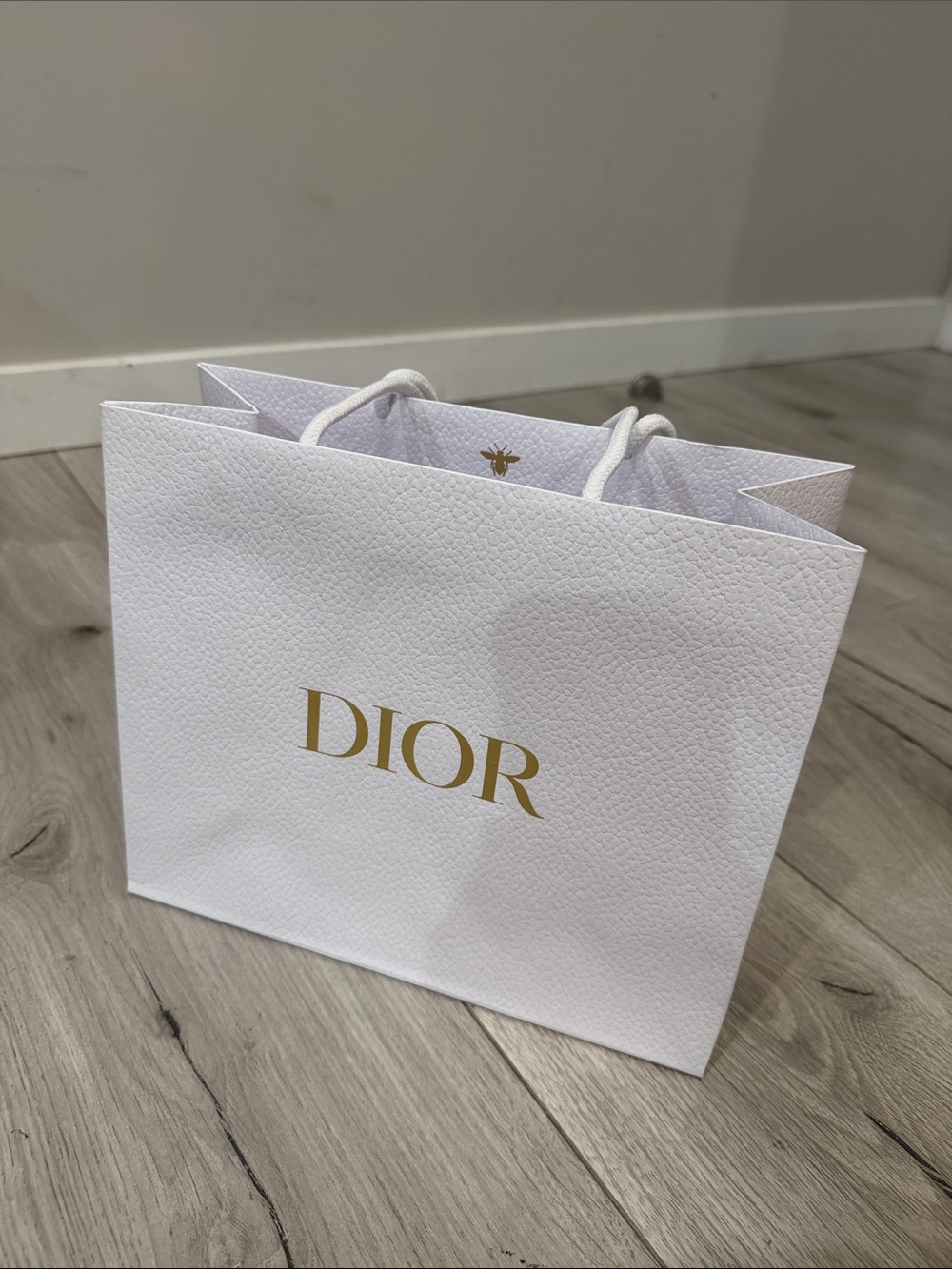 Dior White Paper Tote with Gold Logo